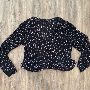 Zara Floral Black and Purple Women's Top